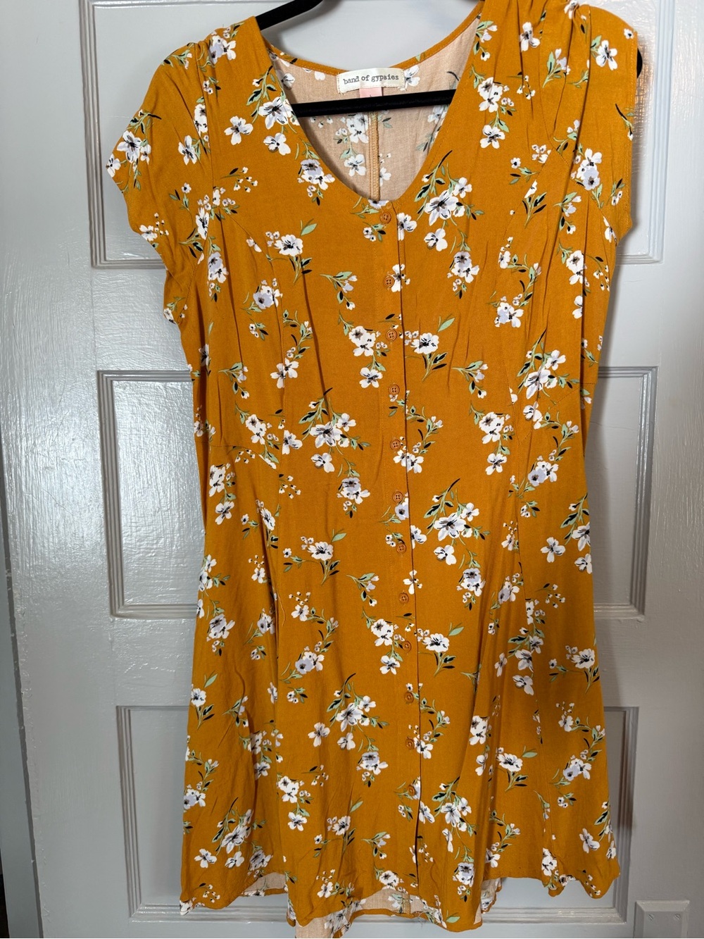Band of Gypsies Mustard Floral Button-Front Dress
